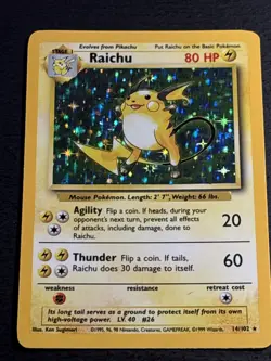 Raichu 14/102 Pokemon TCG Base Set Holo Foil Rare Vintage Card Lightly Played LP - Image 1