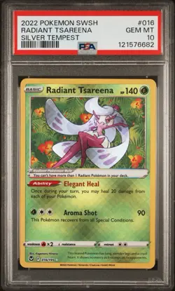 PSA 10 Tsareena #016 2022 Pokemon Radiant Silver Tempest GEM MINT Graded Card - Image 1