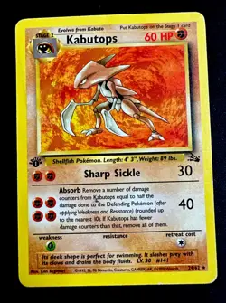 Kabutops Fossil Card 24/62 MP Non-Holo 1st Edition Regular Rare Pokemon TCG 1999 - Image 1