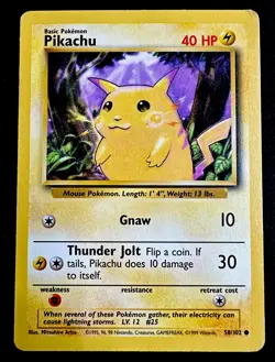 Pikachu Yellow Cheeks 58/102 MP Base Set Pokemon Card Vintage Moderate Play - Image 1