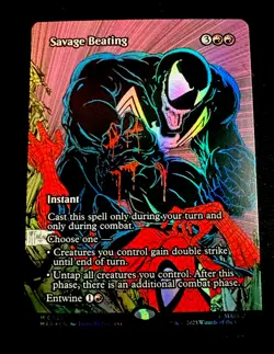 FOIL SAVAGE BEATING (BORDERLESS) Marvel Universe Magic MTG MINT CARD - Image 1