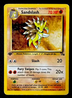 Pokemon TCG Sandslash Card Fossil Set 1st Edition 41/62 MP Vintage 1999 WOTC - Image 1