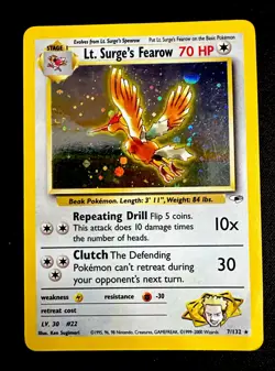 Lt. Surge's Fearow 7/132 MP+ Vintage Pokemon Card Gym Heroes Holo - Image 1
