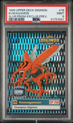 PSA 9 Kuwagamon Silver Prizm Exclusive Preview Digimon 1999 Upper Deck Card #18 - Image 1