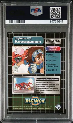 PSA 9 Kuwagamon Silver Prizm Exclusive Preview Digimon 1999 Upper Deck Card #18 - Image 2