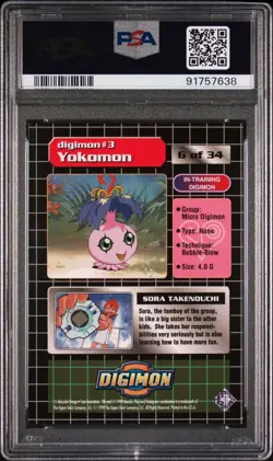 PSA 8 Sora & Yokomon Exclusive Preview Edition Digimon Series 1 Trading Card #6 - Image 2