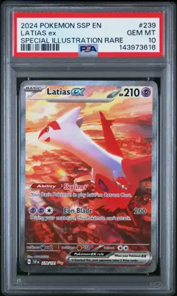 2024 POKEMON SSP EN-SURGING SPARKS SPECIAL ILLUSTRATION RARE LATIAS EX PSA 10 - Image 1
