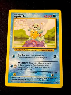 Squirtle 63/102 NM Base Set Unlimited Pokemon - Image 1