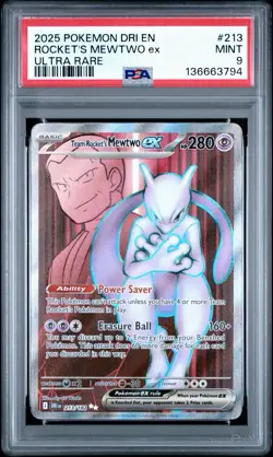 2025 POKEMON DRI EN-DESTINED RIVALS ULTRA RARE TEAM ROCKET'S MEWTWO EX PSA 9 - Image 1