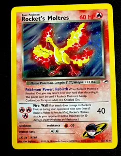 Rocket's Moltres 012/132 MP Gym Heroes Vintage Pokemon 2000 Holo Moderate Play - Image 1