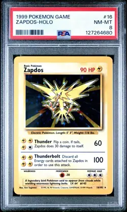 PSA 8 Zapdos 16/102 1999 Pokemon Game Holo Base Set NM MT - Image 1