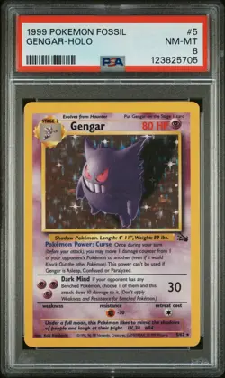 PSA 8 Gengar #5 Holo 1999 POKEMON FOSSIL Vintage Graded Pokemon Card - Image 1
