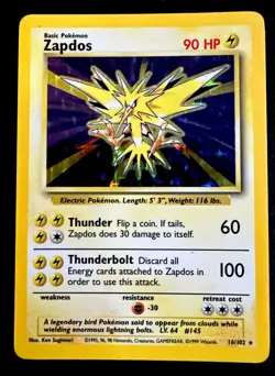 Zapdos 16/102 LP- Holo Rare Unlimited WOTC Pokemon Base Set - Image 1