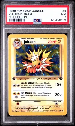 PSA 7 Jolteon 1st Edition #4 Pokemon Jungle Holo Rare Vintage Graded Card - Image 1