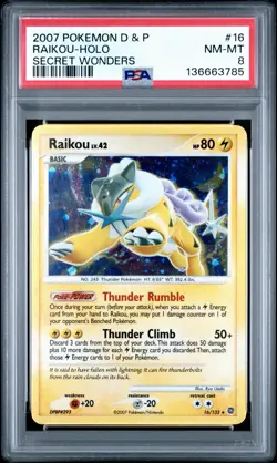 2007 Pokemon Diamond & Pearl Secret Wonders # 16 Raikou Holo PSA 8 - Image 1