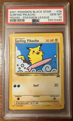PSA 10 Pokemon 2001 Black Star Promo Surfing Pikachu #28 - Image 2