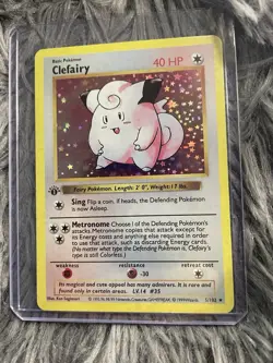 Rare Clefairy Pokemon Card Shiny Holo 1 Edition Base Set 35|150 TCG Collection - Image 3