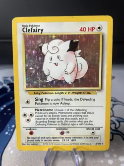 Pokemon TCG Clefairy Base Set Holo Rare Card 5/102 MP Condition - Image 1