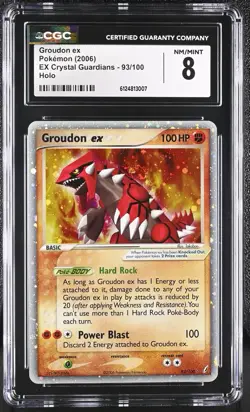 CGC 8 Groudon ex 93/100 Holo Rare Pokemon Card - EX Crystal Guardians Back Swirl - Image 1