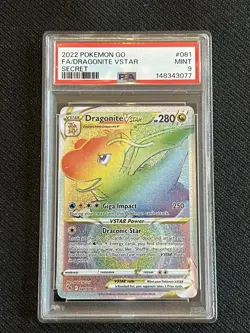 2022 Pokemon Go Full Art Dragonite Vstar Secret #081 PSA 9 - Image 1