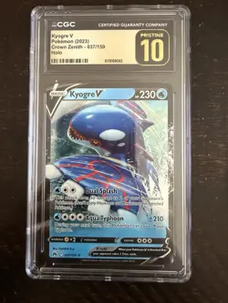 Pokemon Kyogre V Ultra Rare Holo CGC Pristine 10 Crown Zenith 037/159 English - Image 1