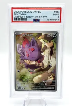 2025 POKEMON JOURNEY TOGETHER POKEMON CENTER ETB PROMO #189 N'S ZORUA PSA 9 - Image 1