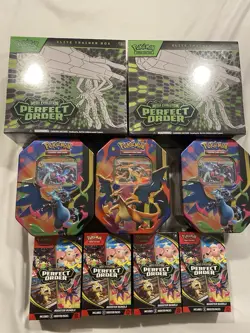 Pokemon Perfect Order Etb X2 , 3 Tins, And 4 Booster Bundle Packs. New Sealed - Image 1