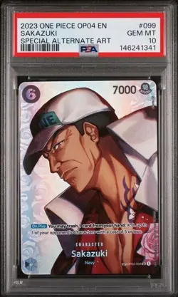 2023 ONE PIECE OP04-KINGDOMS OF INTRIGUE SPECIAL ALTERNATE ART SAKAZUKI PSA 10 - Image 1