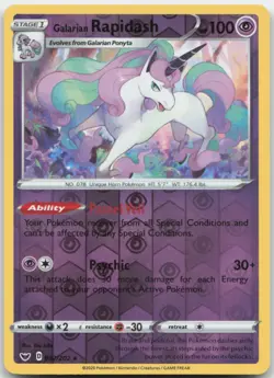 Galarian Rapidash 082/202 Reverse Holo SWSH01: Sword & Shield Pokemon Card NM - Image 1