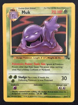 Pokemon TCG Muk Fossil Card 28/62 Unlimited Rare Non Holo LP - Image 1