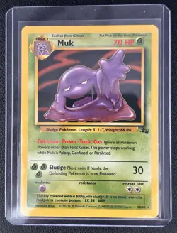 Pokemon TCG Muk Fossil Card 28/62 Unlimited Rare Non Holo LP - Image 2
