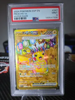 2024 POKEMON SSP EN-SURGING SPARKS HYPER RARE #247 PIKACHU EX PSA 9 - Image 1