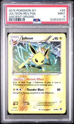 2015 POKEMON XY ANCIENT ORIGINS #26 JOLTEON-REVERSE FOIL PSA 9 - Image 1