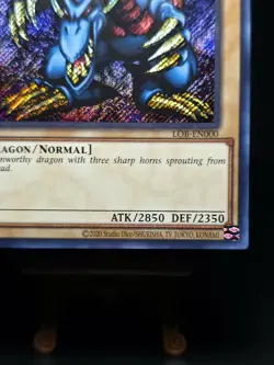 YUGIOH Tri-Horned Dragon LOB-EN000 SECRET RARE NEAR MINT LEGEND OF BLUE-EYES - Image 3
