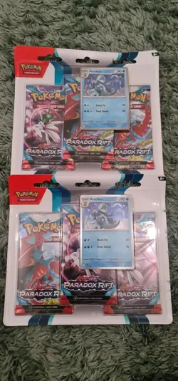 2 x Pokemon TCG Paradox Rift Triple Pack Blister Arctibax Booster Packs & Promo - Image 1