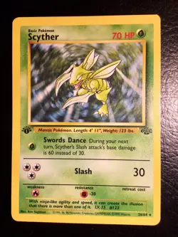 Scyther 26/64 1st Edition Pokemon card Non-Holo 1995 Pokemon Rare LP - Image 1