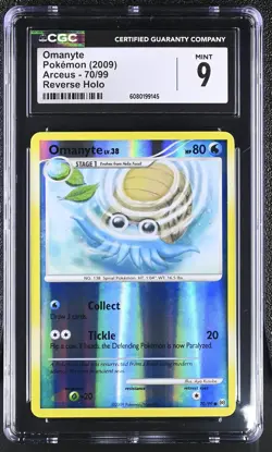 CGC 9 MINT Omanyte 2009 Arceus 70/99 Reverse Holo Pokemon Card - Image 1