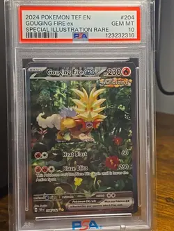 2024 Pokemon Tef EN-Temporal Forces Gouging Fire EX #204 Special Rare PSA 10 - Image 1