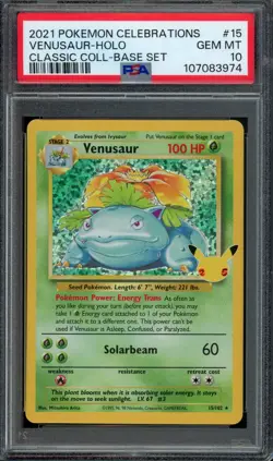 Pokemon Venusaur Holo 2021 Celebrations Classic Collection #15 PSA 10 Gem Mint - Image 1