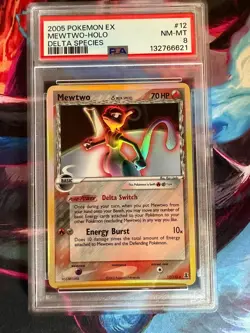 2005 POKEMON EX DELTA SPECIES #12 MEWTWO-HOLO PSA 8 - Image 1