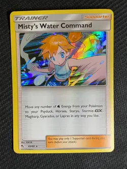 Hidden Fates Pokemon TCG Misty's Water Command 63/68 Rare Holo - Image 1