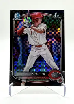 2025 Bowman Draft Chrome Steele Hall 1st Bowman Black X‑Fractor /10 Reds - Image 1