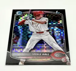2025 Bowman Draft Chrome Steele Hall 1st Bowman Black X‑Fractor /10 Reds - Image 3