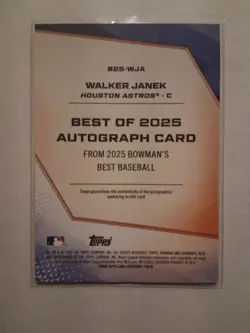 2025 Bowman Best Walker Janek Gold Glitter Auto #/50 Houston Astros - Image 2
