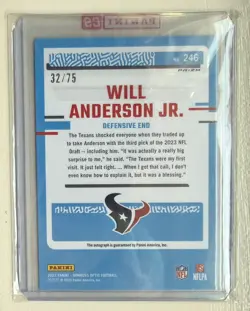 2023 Panini Donruss Optic - Rated Rookie Will Anderson On Card Auto /75 - Image 2