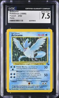 Articuno CGC 7.5 2/62 Fossil Holo Pokemon Vintage (1999) - Image 1