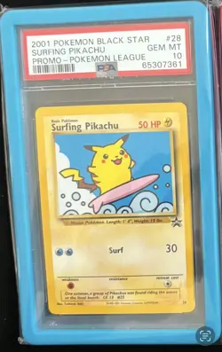 Pokemon League Black Star Surfing Pikachu Promo #28 PSA10 Cert # 65307361 - Image 1