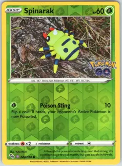 Spinarak 006/078 Ditto Common Pokemon GO Pokemon Reverse Holo NM - Image 1