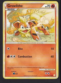 Growlithe 65/123 Common HeartGold & SoulSilver Pokemon LP - Image 1
