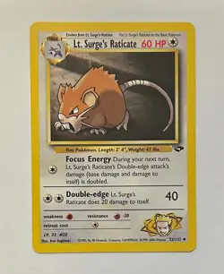 Pokemon Lt. Surge's Raticate 53/132 G2 Gym Challenge Unlimited NM FREE SHIPPING! - Image 1